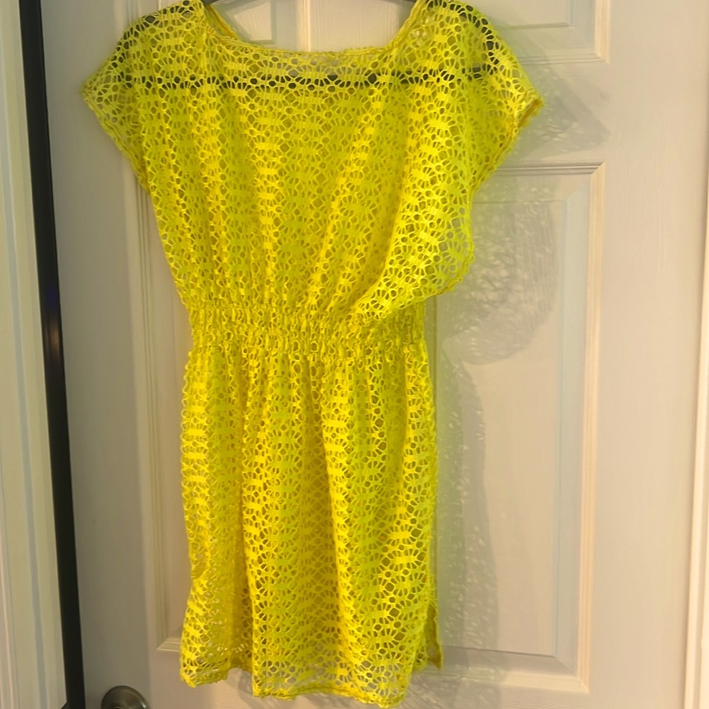 Size: small neon yellow eyelet bathing suit cover up